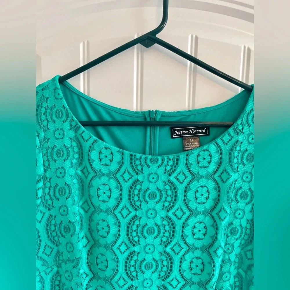 Jessica Howard Lace Emerald Shift Dress - Picture 3 of 6